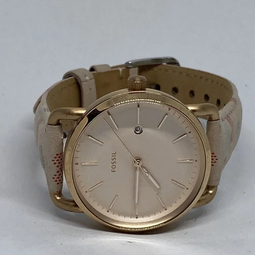 Fossil The Commuter ES4333 Women Leather Analog RoseGold Dial Quartz Watch XR567